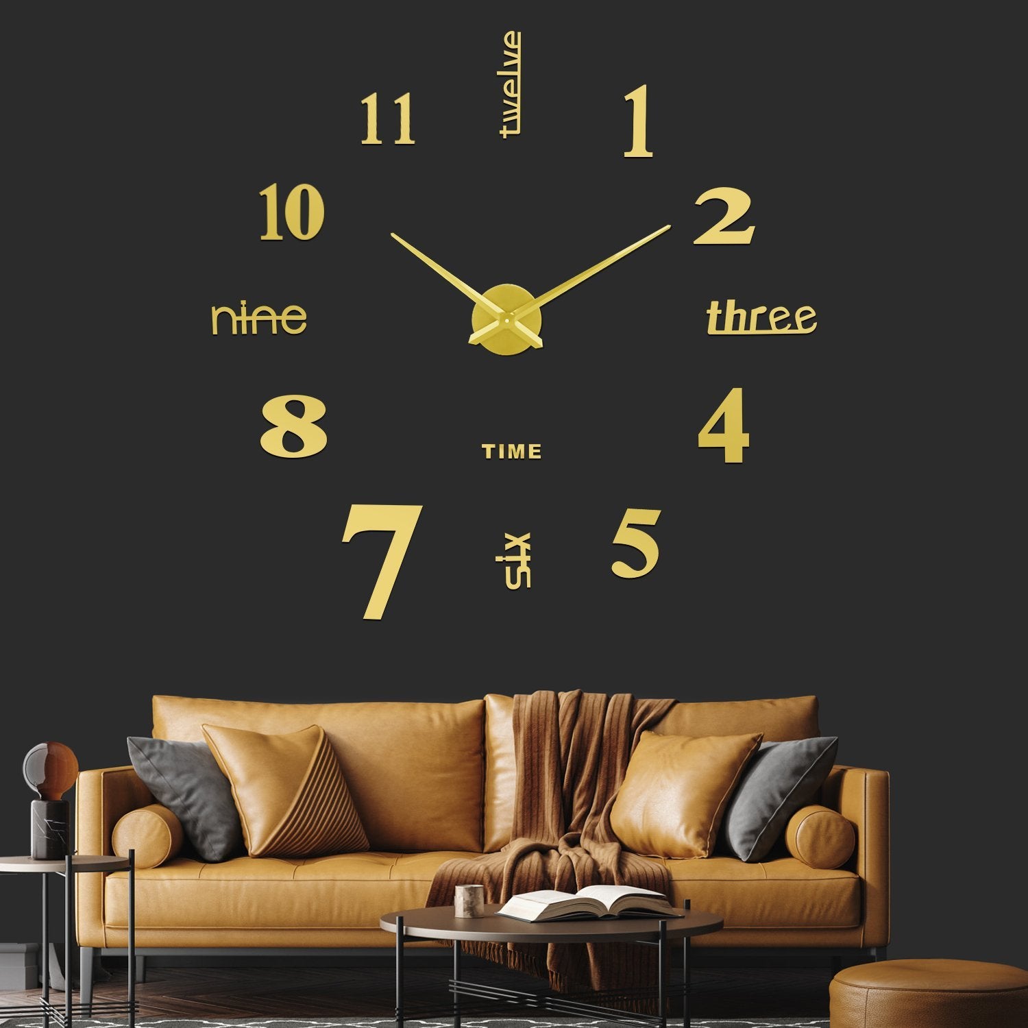 SOLEDI DIY Large 3D Wall Clock (Golden)