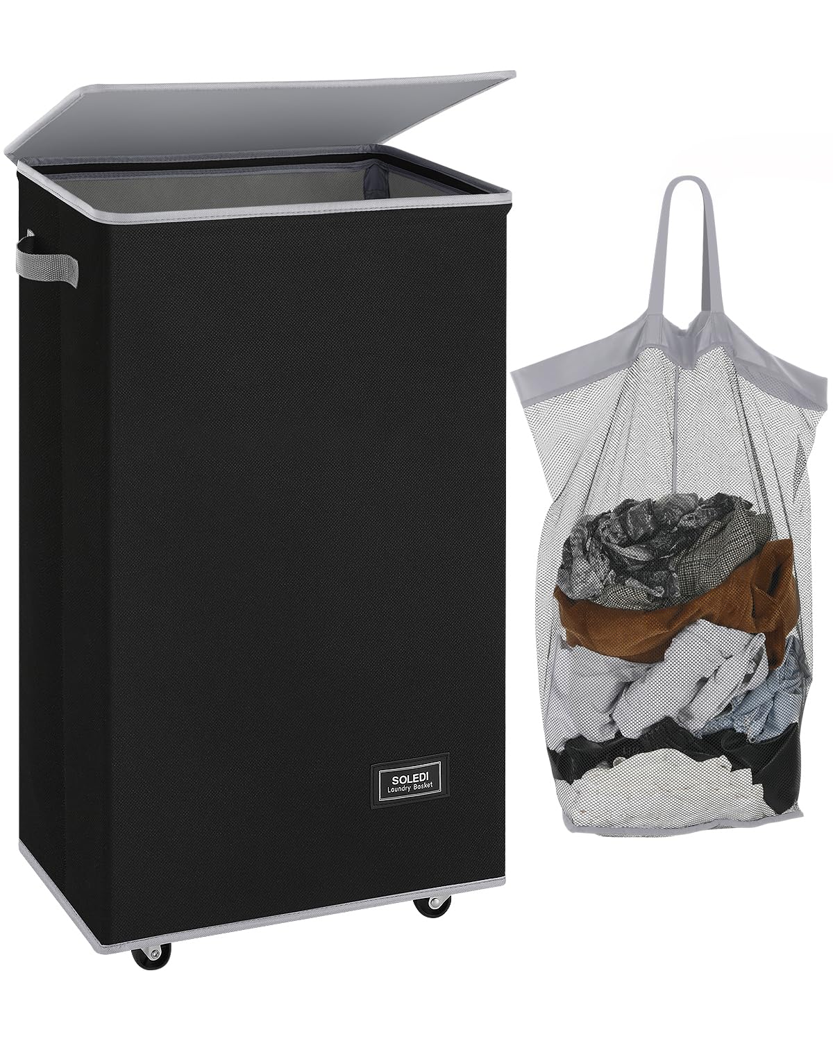 SOLEDI 90L Rolling Laundry Basket Large & Tall(Black)