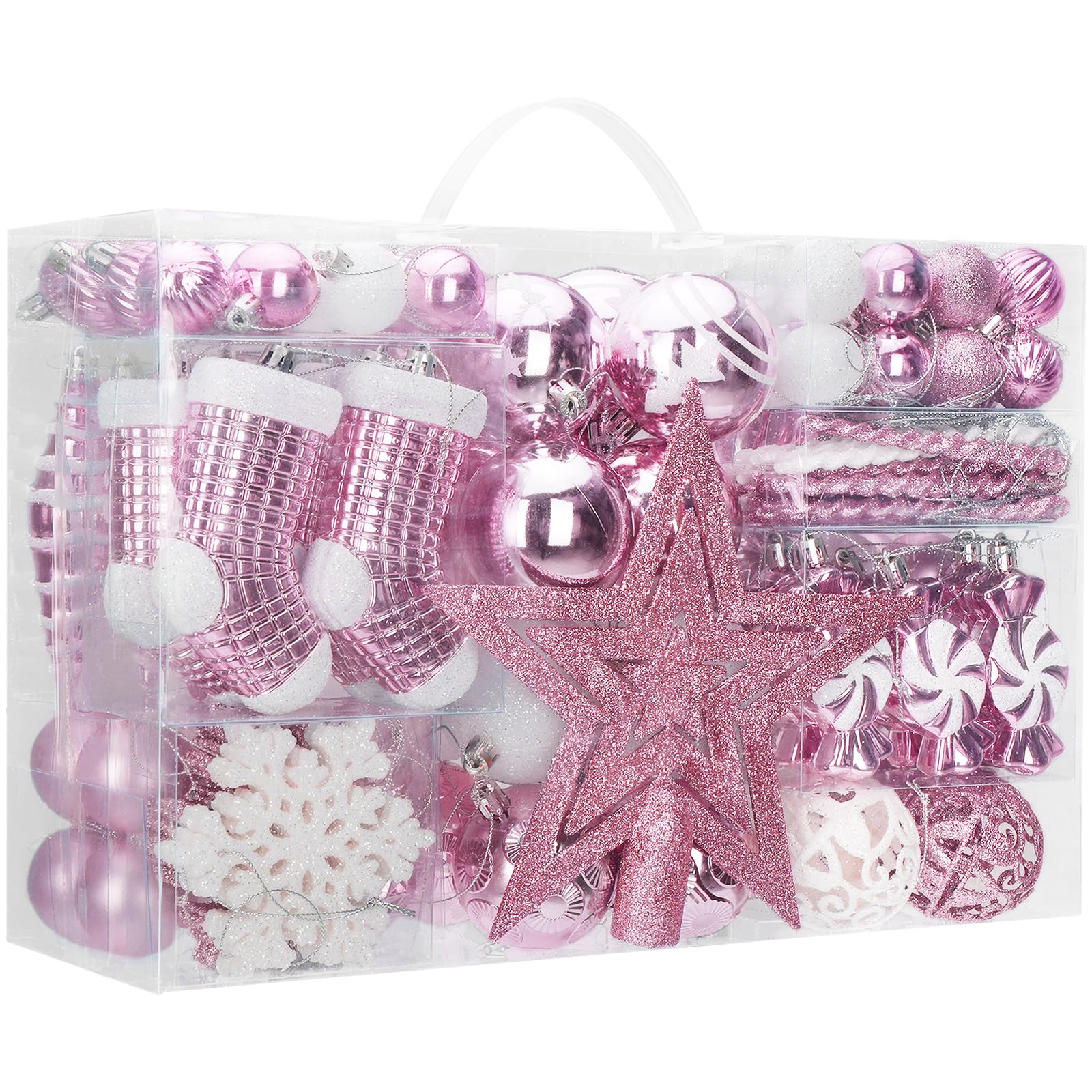 SOLEDI  128 Pcs Christmas Ball Ornament Set Assorted Pink