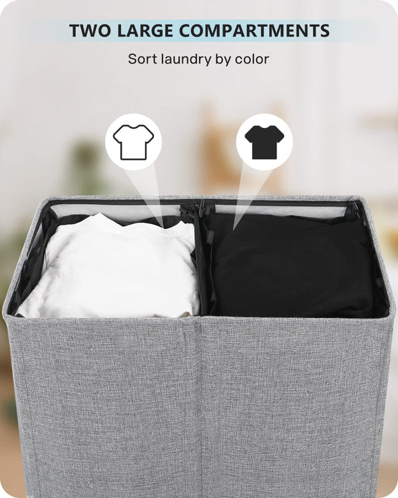 SOLEDI 145L Double Laundry Hamper with Lid (Grey)