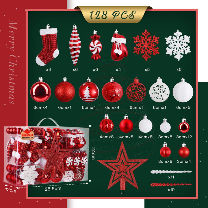 SOLEDI 128 Pcs Christmas Ball Ornament Set Assorted Red
