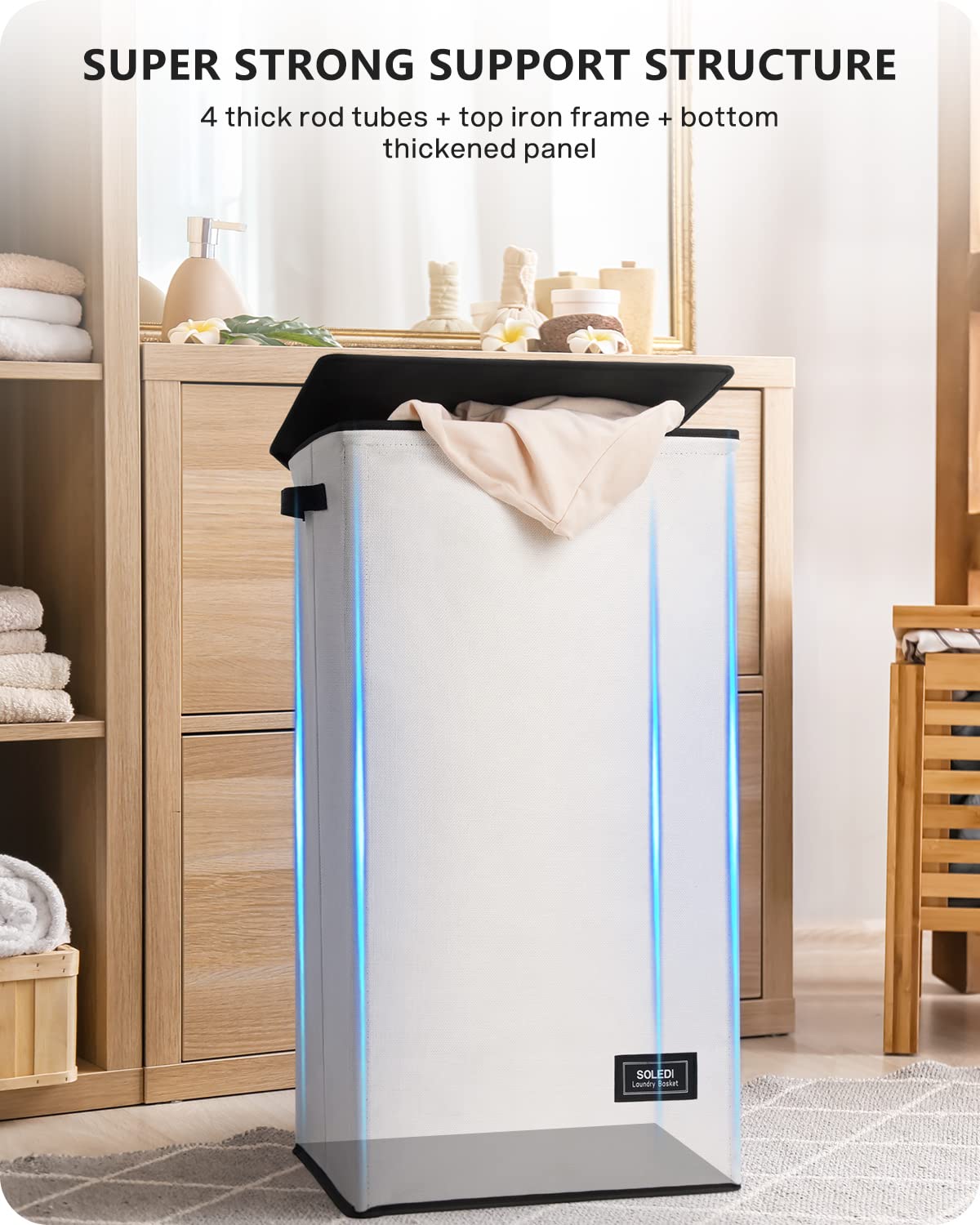 SOLEDI Laundry Hamper with Lid - 100L XL (White)