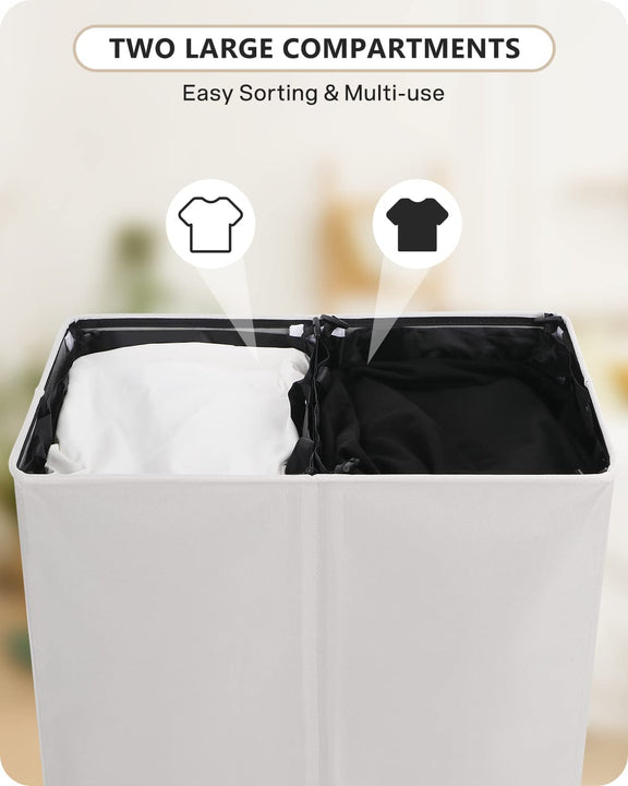 SOLEDI Double Laundry Hamper with Lid (White)