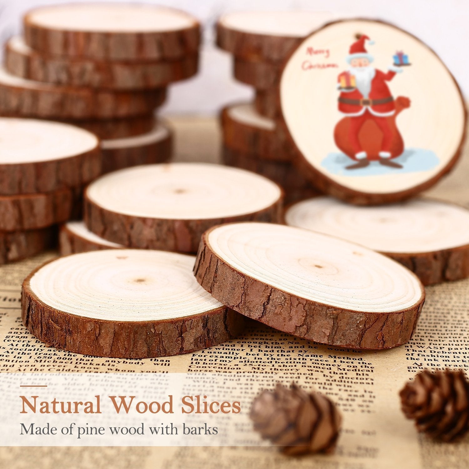 SOLEDI Wood Slices for Crafts Diameter 6-7 cm(30 Pcs)