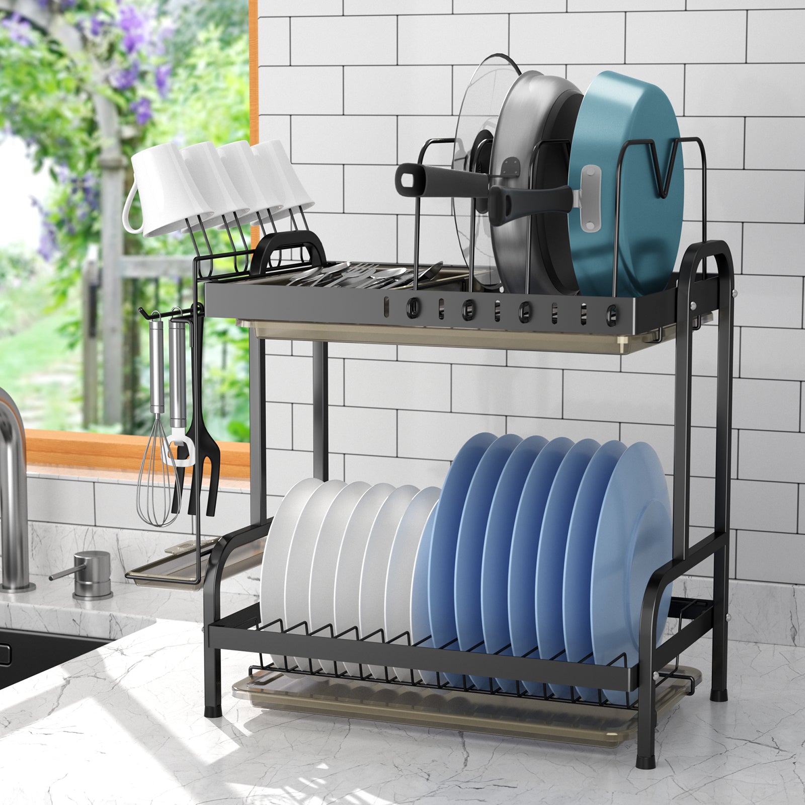 SOLEDI Dish Drying Rack with Cup Holder 2 Tier