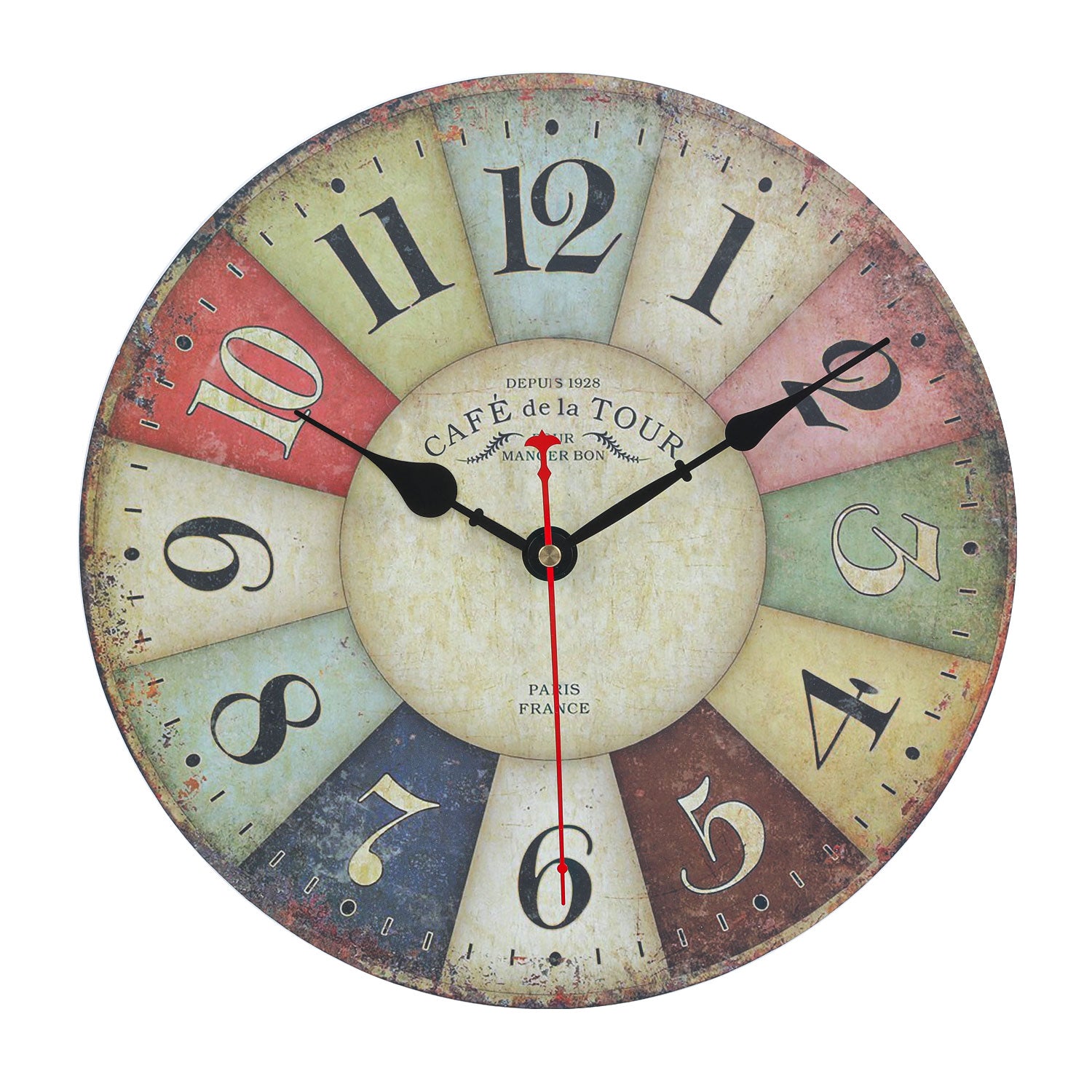 SOLEDI Vintage Wall Clock Multicolored Wooden Clock