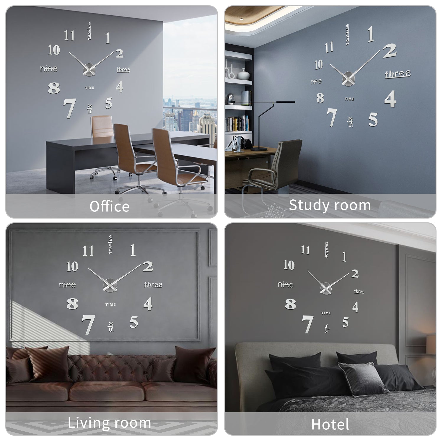 SOLEDI DIY Large 3D Wall Clock  ( Silver)