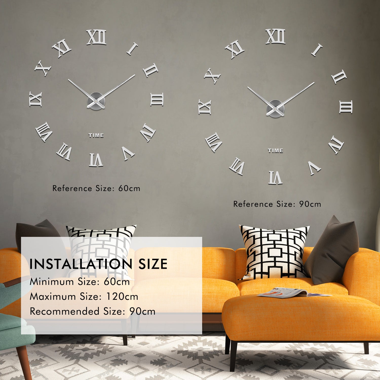 SOLEDI 3D Wall Clock Roman numerals (Silver)