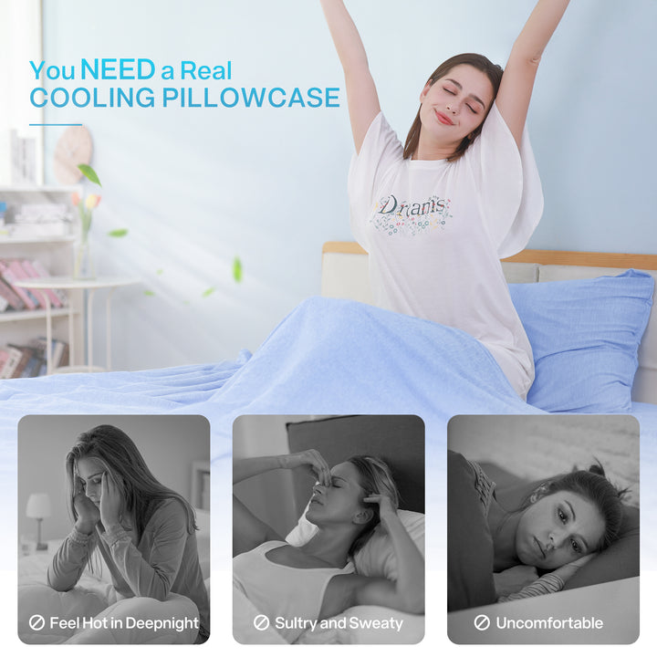 SOLEDI Pillow Case 2 Set Cooling Pillow  (Blue)
