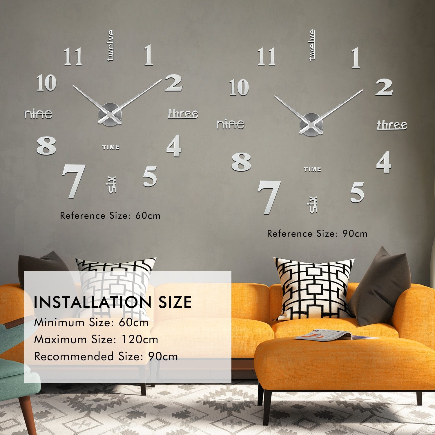 SOLEDI DIY Large 3D Wall Clock  (Black)