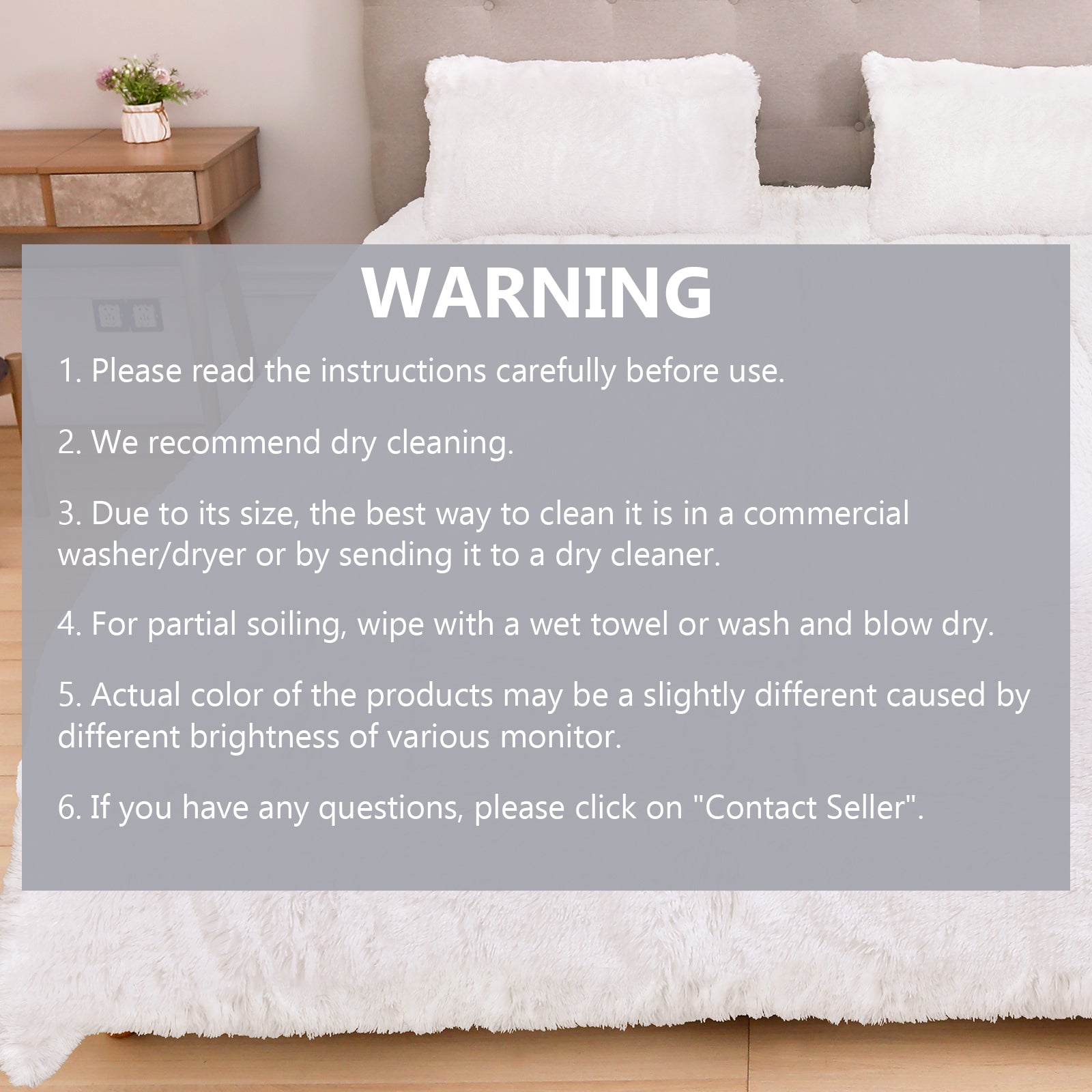 Faux Fur Comforter Set Solid Luxury Warm (White)